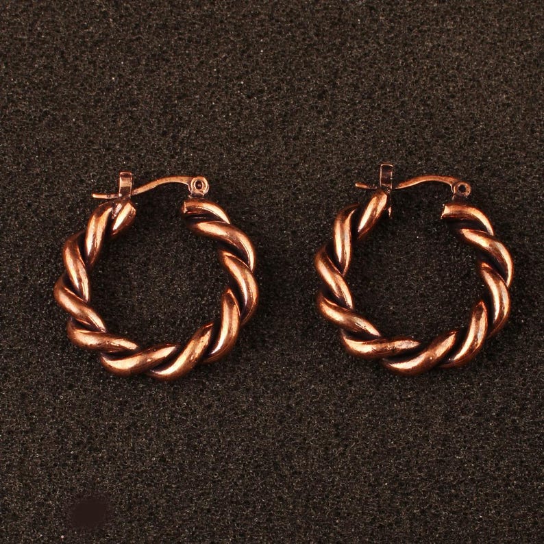 Pure Copper Oxidized Wire Wrap Earring, Rope Style Wrapping Statement Earring With Hypoallergenic Ear Clasp Handmade Earring image 3