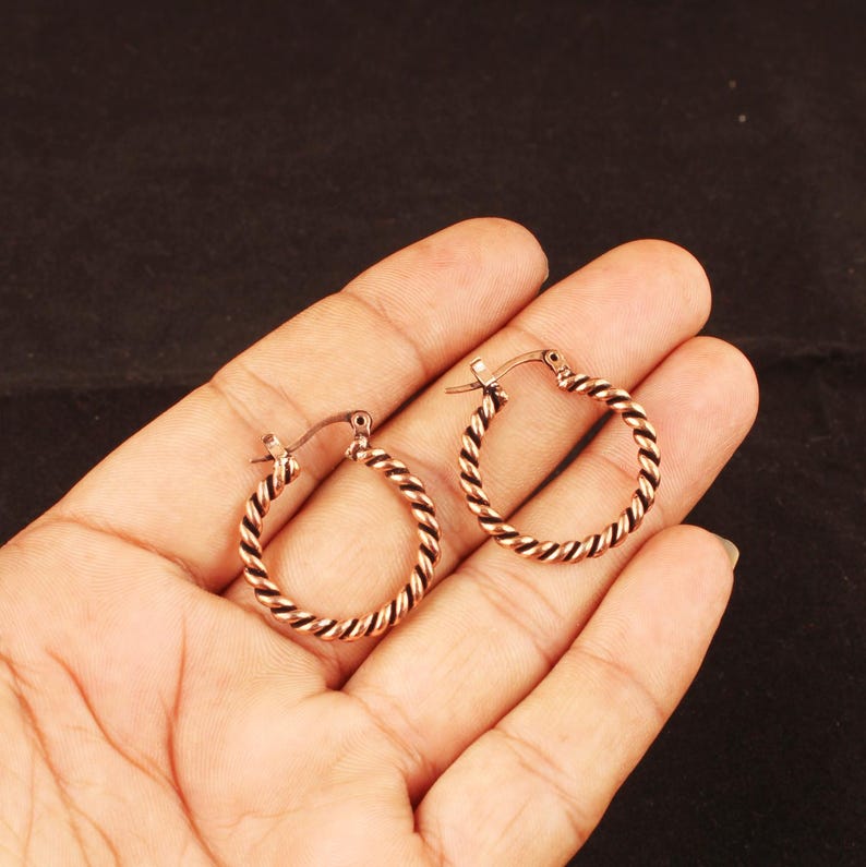 Pure Copper Oxidized Wire Wrap Earring, Rope Style Wrapping Statement Earring With Hypoallergenic Ear Clasp Handmade Earring image 14