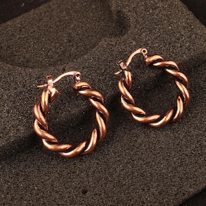Pure Copper Oxidized Wire Wrap Earring, Rope Style Wrapping Statement Earring With Hypoallergenic Ear Clasp Handmade Earring image 5