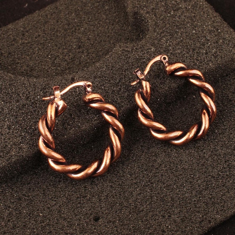 Pure Copper Oxidized Wire Wrap Earring, Rope Style Wrapping Statement Earring With Hypoallergenic Ear Clasp Handmade Earring image 5