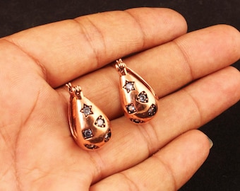 Pure Copper Teardrop Hoop Earrings for Women Handmade Chunky Copper Huggie Hoops Minimalist Lightweight Statement Jewelry