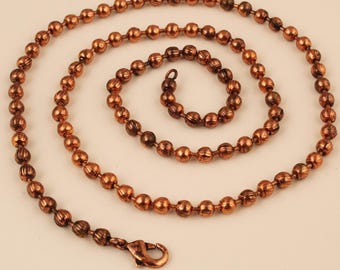 Handgjort halsband med kopparpärlor, oxiderat runt kulhalsband, unisexsmycken 22 tum