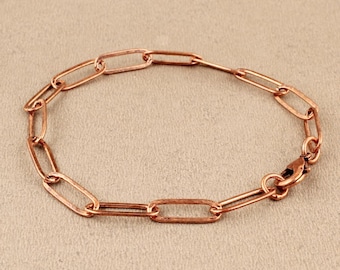 Copper Paperclip Chain Bracelet for Men & Women, Minimalist Link Bracelet, Handmade Copper Jewelry, Lightweight Bracelet - 6 to 9 Inch