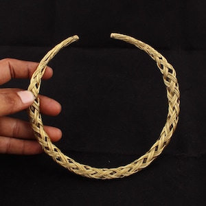 Verguld gevlochten choker-halsketting voor dames, handgemaakte geweven open halsketting, minimalistische gouden halsband, statement sieraden