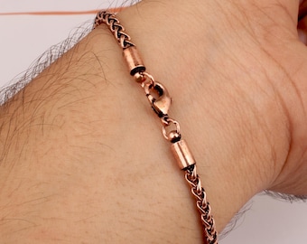 Bracelet chaîne blé en cuivre oxydé, bijoux unisexe respectueux de l'environnement