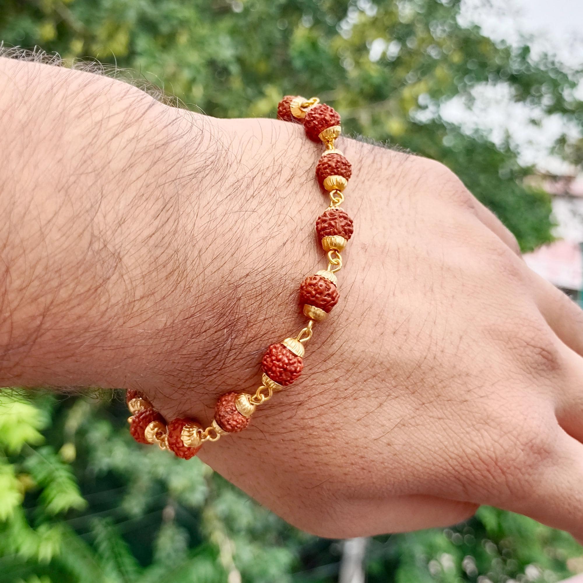 Gold Plated Rudraksha Bead Bracelet for Men & Women, Handmade