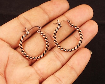 Pure Copper Oxidized Wire Wrap Rope Hoop Earrings for Women Lightweight Handmade Daily Wear Jewelry Vintage Oxidized Hoop Earrings Size-2 MM