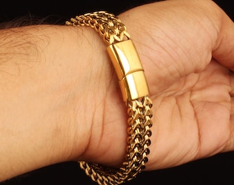 Armband med gyllene länkar: Smycken i massivt rostfritt stål