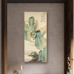 Chinese ancient palace and blue-green Shan shui painting, Chinese fine art giclee print, handcrafted Chinese silk hanging scroll, 祁崐 闲看白云间