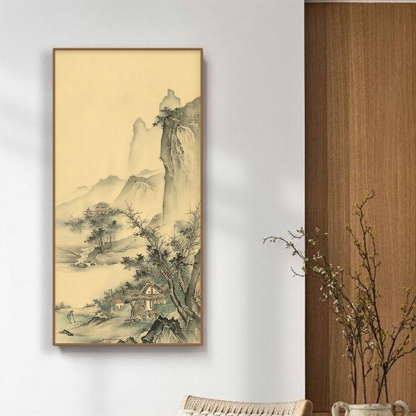 Depth view of the mountains and rivers, Vintage style Shan shui painting, giclee print, Chinese landscape painting, silk hanging scroll