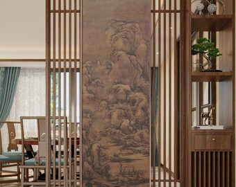 Snow Mountain Travel, Song dynasty, Chinese antique landscape painting replica, exquisite silk scroll, large vertical retro art 宋 劉松年 雪山行旅圖