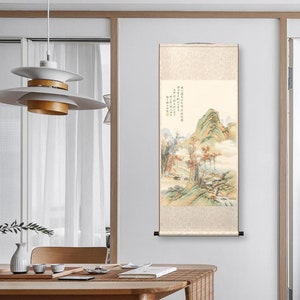 Red maple white clouds, Chinese blue-green Shan shui painting, fine art print, silk print replica, handcrafted hanging scroll 祁崐 丹楓白雲圖