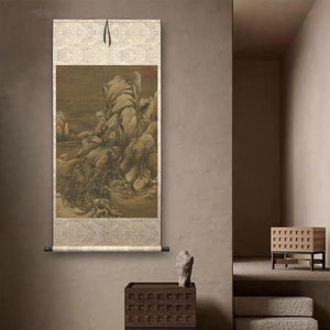 Chinese Song dynasty antique landscape painting art replica, giclee silk print, retro style Shan shui art silk hanging scroll, 許道寧 關山密雪
