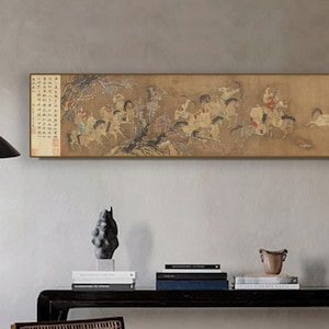 Gongbi painting, Hu Qian, Liao Dynasty, Chinese ancient meticulous horse and portrait painting, giclee print, silk hanging scroll, 番部雪圍圖卷