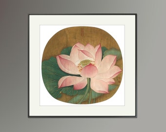 Vintage meticulous lotus painting, HD print, Chinese Gongbi lotus blossom painting, Chinese Fine Art print, Song dynasty taste botanic art