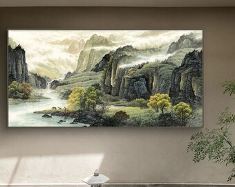 霧の湖の水彩画：オリジナルの秋の風景画（8 x 6インチ） - Etsy 日本
