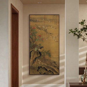 Picture of the New Year,  Chinese Song dynasty ancient court style botanic painting, giclee art replica, large vertical meticulous art 歲朝圖