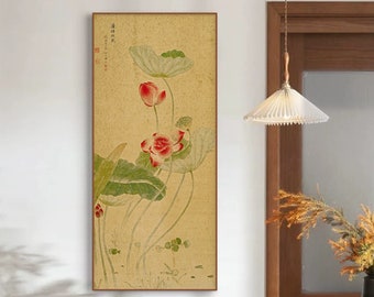 Colorful lotus pond in Autumn, Yun Bing, oriental ascetics wall art, Chinese lotus painting art replica, antique botanic art print 惲冰 蒲塘秋艷