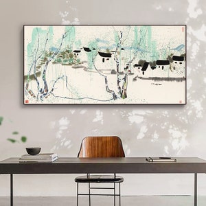 Spring envelops the black and white Huizhou-style architecture with lush greenery, Water town, Jiangnan, Wu Guanzhong, archival art print