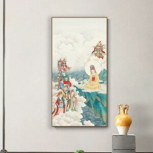Statue of the Guanyin, Buddhist bodhisattva associated with compassion, meticulous painting, Guanyin art, unframed Buddhist giclee art print