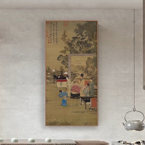 Han Xizai&#39;s Night Banquet, by Tangyin, vertical, Chinese court ladies art, silk print, Ancient Chinese Gongbi portrait Painting