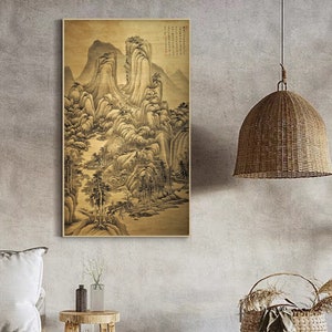 Guan Mount Sunny after rain in autumn, by Wang Jian, Chinese Ming dynasty antique landscape painting, silk print, giclee art print 王鑑 關山秋霽圖