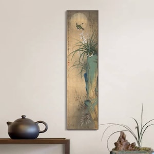 Chinese traditional bird-and-flower painting giclee print, Vertical narrow scholar taste refined botanical art print, meticulous orchid, XM
