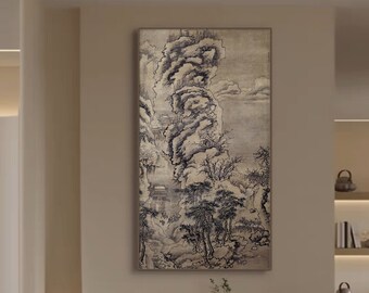 Classic Chinese traditional mountain landscape painting, unframed giclee fine art print, Ming Dynasty antique painting print, hanging scroll