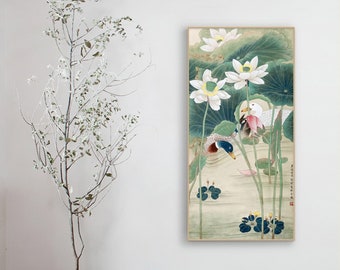 中国水墨画 蓮の花 葉 池 軸物 壁アート jk250E - Etsy 日本