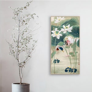 張志中　蓮　水墨画　花　絵画　中国　アート　めくり　大きい 中国水墨画 蓮の花 葉 池 軸物 壁アート jk250E - Etsy 日本