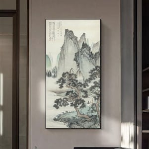 Scholars Beneath Pine Trees, Chinese Literati painting, Large vertical Chinese landscape painting, art replica, giclee art print 陳少梅 松下會友