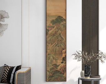 Scroll of Penglai Fairyland, Screen No. 9, Yuan Yao/Qing dynasty, antique landscape painting archival print, vertical long narrow wall art