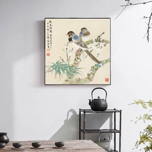 Antique Song Dynasty taste Gongbi bird and flower brush painting, Xuan paper/Silk/Canvas art print, East Asian botanic wall art, unframed