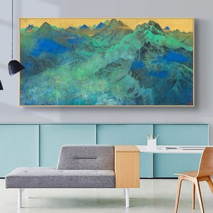 Vast territory of the motherland, extra large horizonal miles blue mountains landscape painting, by Yuan Yunfu, unframed fine art print