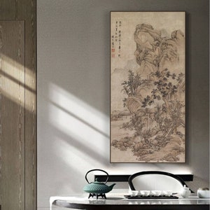 Countless Valleys in the Shade of Pine Trees, Lan Ying, Ming dynasty, Chinese landscape painting archival print, mountain art silk scroll
