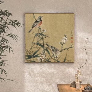 Copying painting of the Plum Bamboo Sparrows of the Song Dynasty, giclée fine art print, quaint Chinese botanic art, museum-grade print