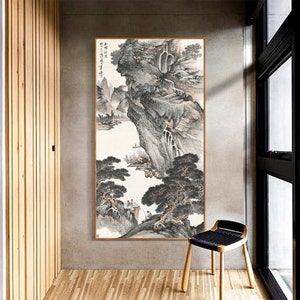 Pine Cliff Talks, Zheng Chang, Extra large scale vertical Shan shui painting, Chinese mountain landscape art, fine art print 鄭昶 松崖談道