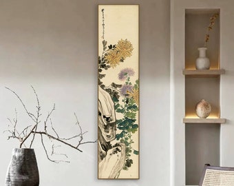 Chrysanthemum Flower Painting: Vertical Watercolor Botanical Art Giclee Print