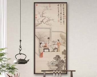 Chinese Tang dynasty maid art, Tang Dynasty Ladies Painting silk print, Museum collection art replica, Ancient Chinese Gongbi Painting