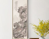 Chinese traditional landscape painting, fine art print, exquisite Chinese gift, East Asian handmade silk hanging scroll, 松雪詩意圖 37x112 cm
