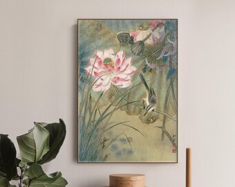 Chinese traditional painting, Lotus Meticulous painting, Lotus blossom brush painting fine art print, silk print, 50x70 unframed wall art