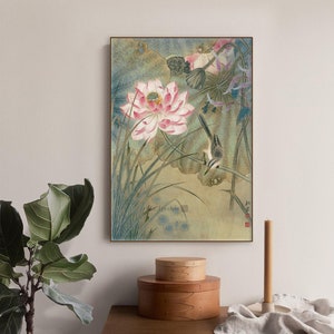 中国水墨画 蓮の花 葉 池 軸物 壁アート jk250E - Etsy 日本