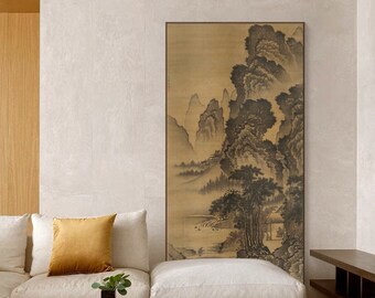 Chinese traditional mountain landscape painting, unframed art reproduction, Ming Dynasty art print , handmade hanging scroll 溪堂詩意圖 戴進 明