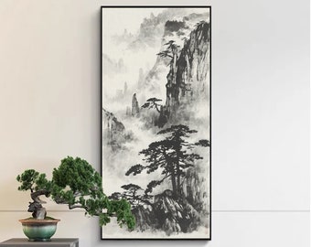 Mount Huangshan Ink Wash Painting: Minimalist Chinese Mountain Art