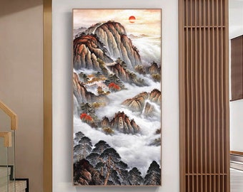 Sunrise Taishan Mountain, Chinese Feng Shui Landscape Painting