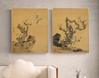 Chinese antique meticulous painting, flower and bird brush painting, exquisite handmade silk hanging scroll wall art, fine art print