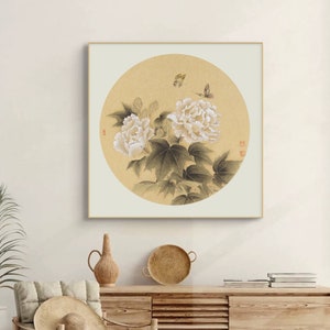 Chinese cotton roses and butterflies, by Hui Jun, botanic brush painting, Chinese meticulous flower art replica, handcrafted hanging scroll