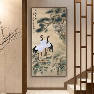 Chinese Traditional Blessing and Longevity Painting, Pine, Crane, Longevity, auspicious gift, meticulous painting, museum grade art print