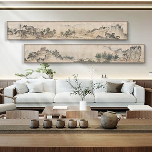 Long scroll of Thousands of miles Yangzi river, Chinese antique landscape painting, giclee art print, horizontal narrow Shan shui 戴進 長江万裡圖
