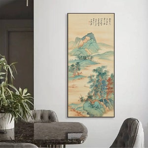 Blue-green mountains brush painting giclee print, Zhang Daqian, Chinese traditional landscape art replica, East Asian art decor, 张大千 DQSH